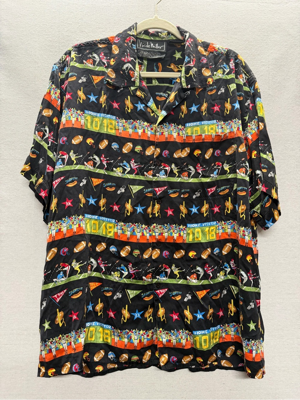 Vintage Nicole Miller Silk Button Down with Football Print - size M